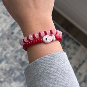 Pink and Red Glass Beaded Bracelet Set